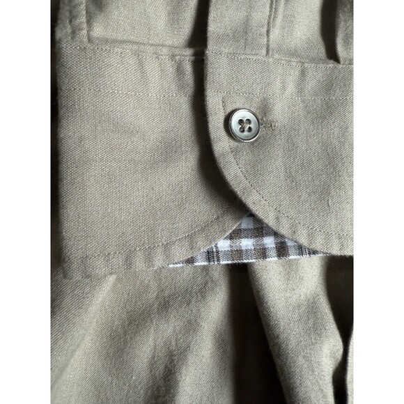 Cremieux Men’s Shirt L Long Sleeve Tan Plaid Trim Sl Fit Metal Buttons NWT - Picture 2 of 6